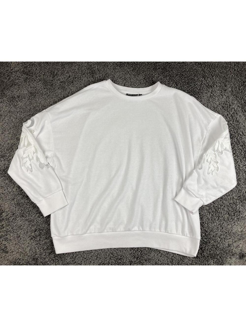 Joei & i White Floral Lace Sleeve Sweatshirt Womens Pullover Sz 1X